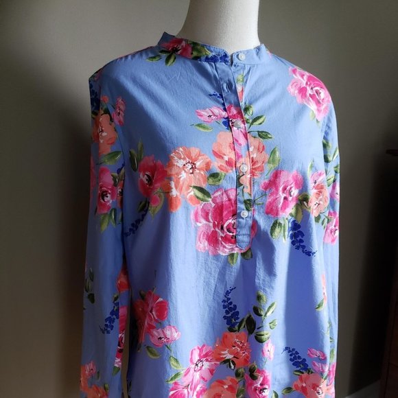 Talbots Floral Cotton Roll-tab Sleeve Blouse M - Picture 3 of 9